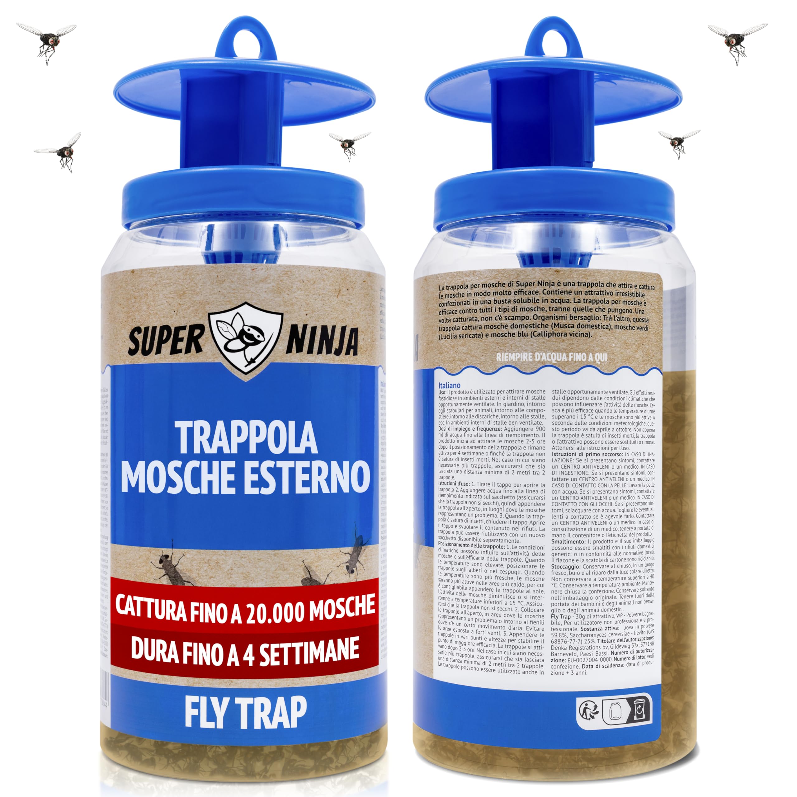 Super Ninja Trappola per Mosche Riutilizzabile Atossico Cattura 20.000 Mosche Durata 4 Settimane