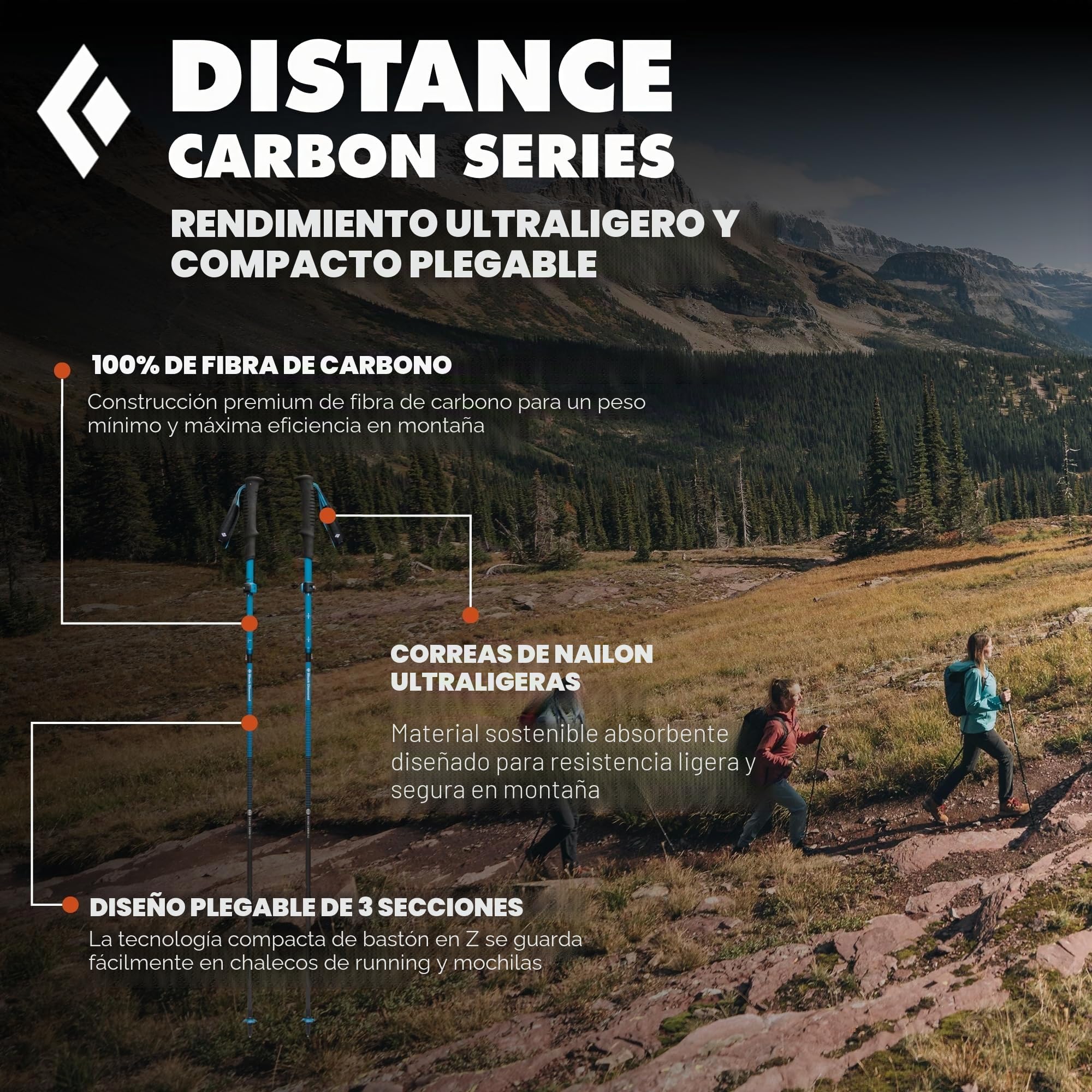 BLACK DIAMOND Distance Z - Bastones de senderismo (par), bastón Z plegable, senderismo
