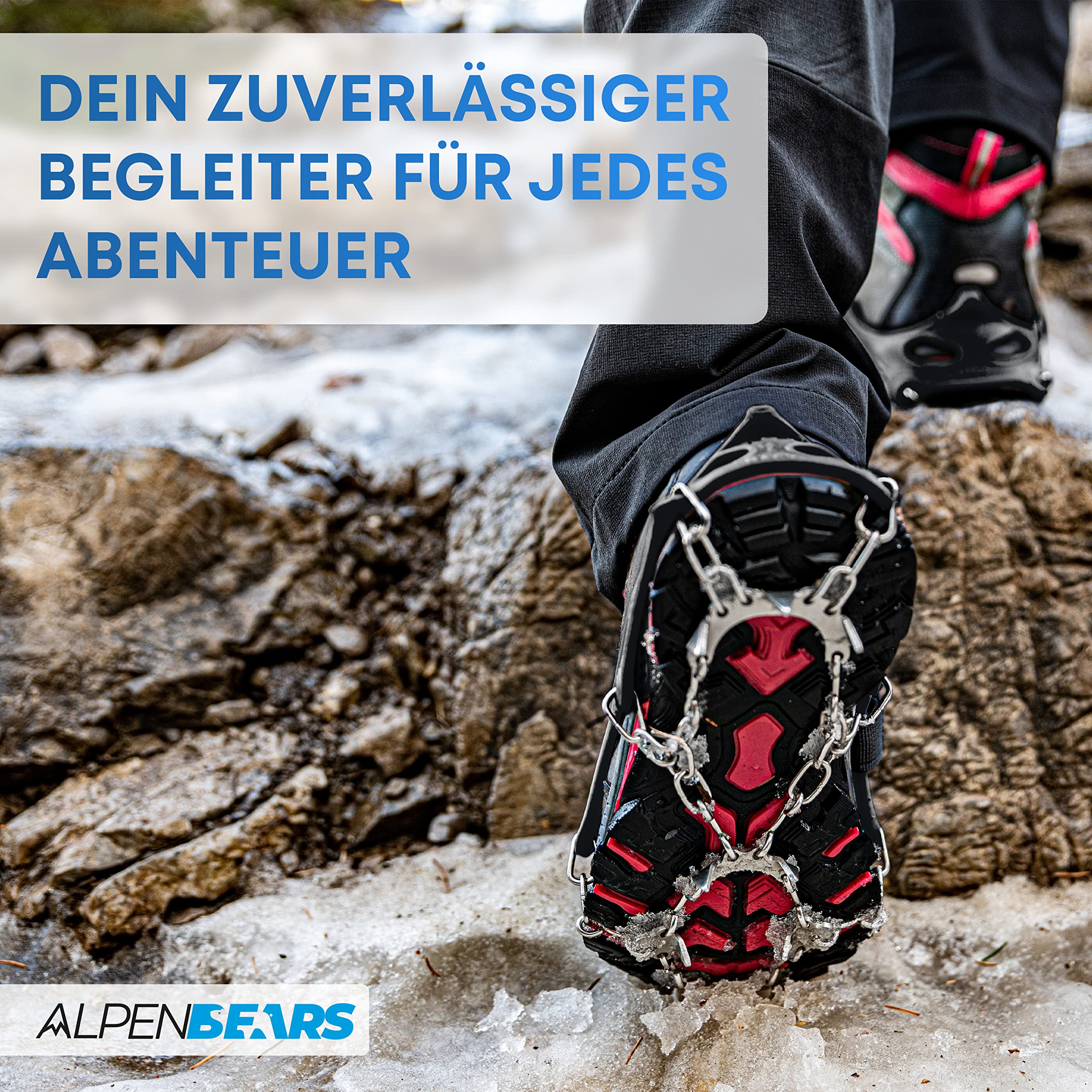 Alpenbears Steigeisen für Bergschuhe -Perfekte Grödel für Männer und Frauen - Spikes für Wanderschuhe mit 19 Edelstahl-Spikes - Perfekt für Jede Outdoor-Aktivität und Herausforderung