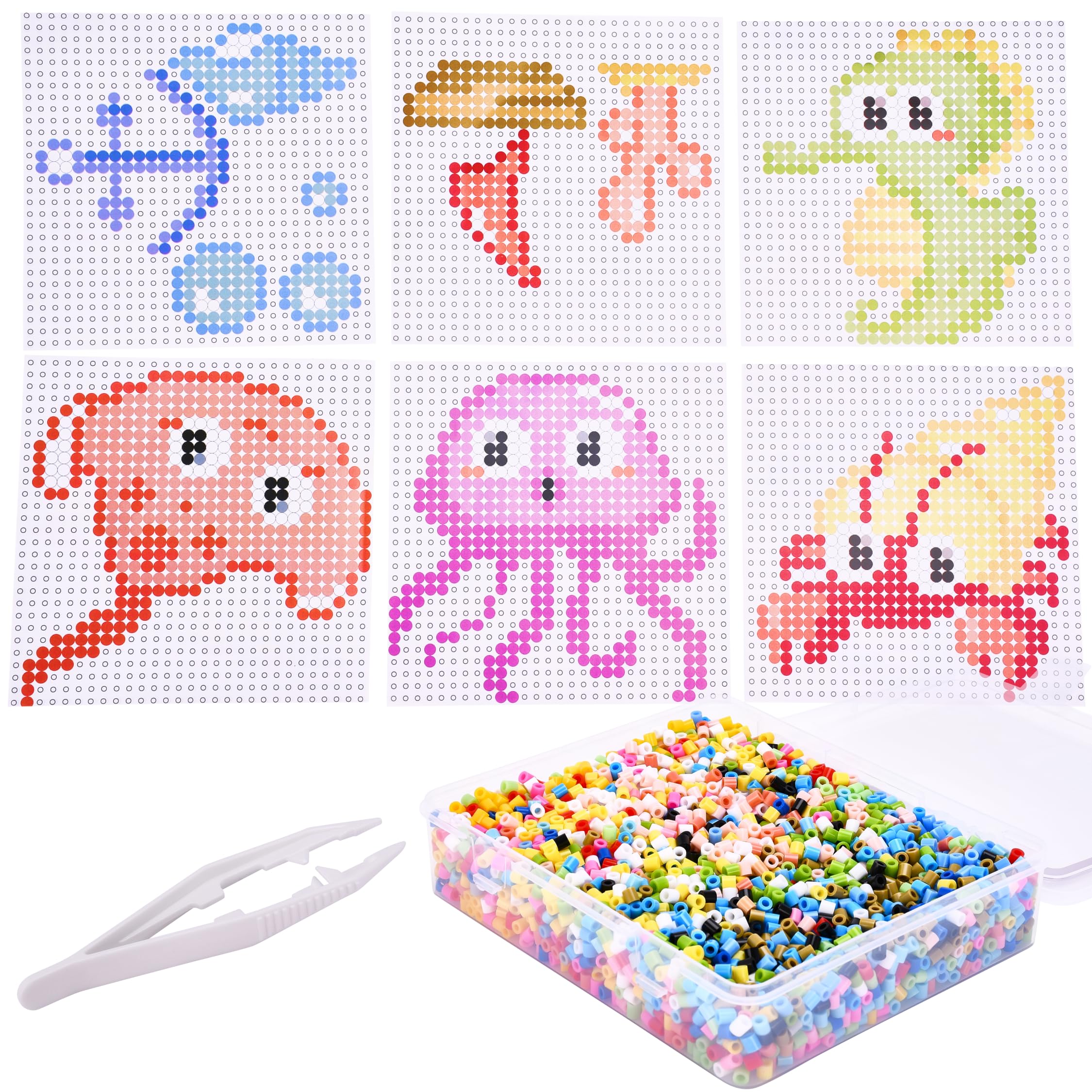 Neliblu Fuse Beads Kit - 5000 Melting Beads in 18 Colors - DIY Sea Bead Art Set - Comes with 1 pegboard, 12 idea Papers, a tweezer, and 1 Ironing Paper - 100% Non-Toxic Food Grade Plastic