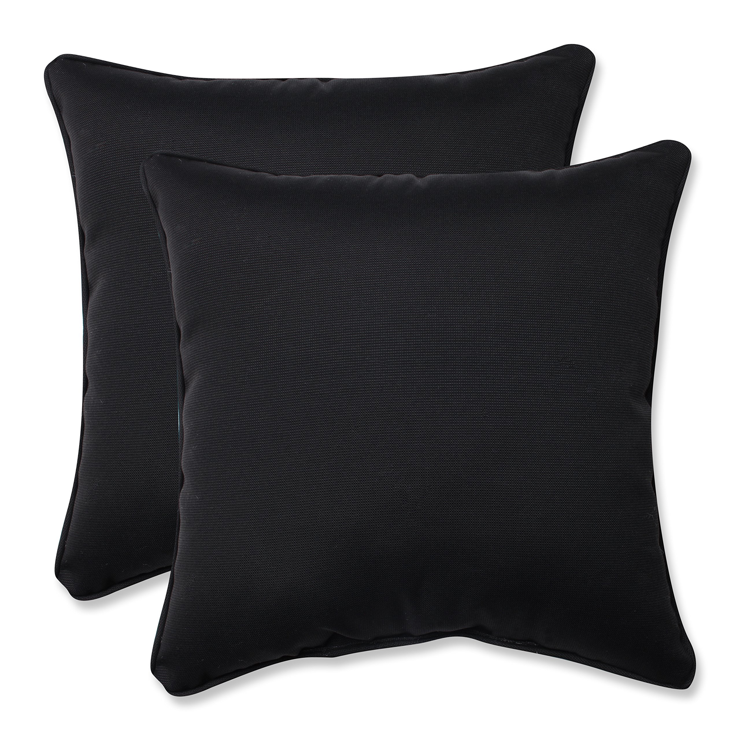 pillow perfect fresco solid indoor/outdoor throw pillow plush fill, weather and fade resistant, throw - 18.5" x 18.5", black, 2 count