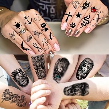 COKTAK 68 Sheets Large Half Arm Sleeve Temporary Tattoos For Men Women Forearm, Tribal Wolf Tiger Lion Owl Skull Temp Halloween Fake Tattoo Stickers Adults, Black Realistic Tattoo Flower Rose Animals