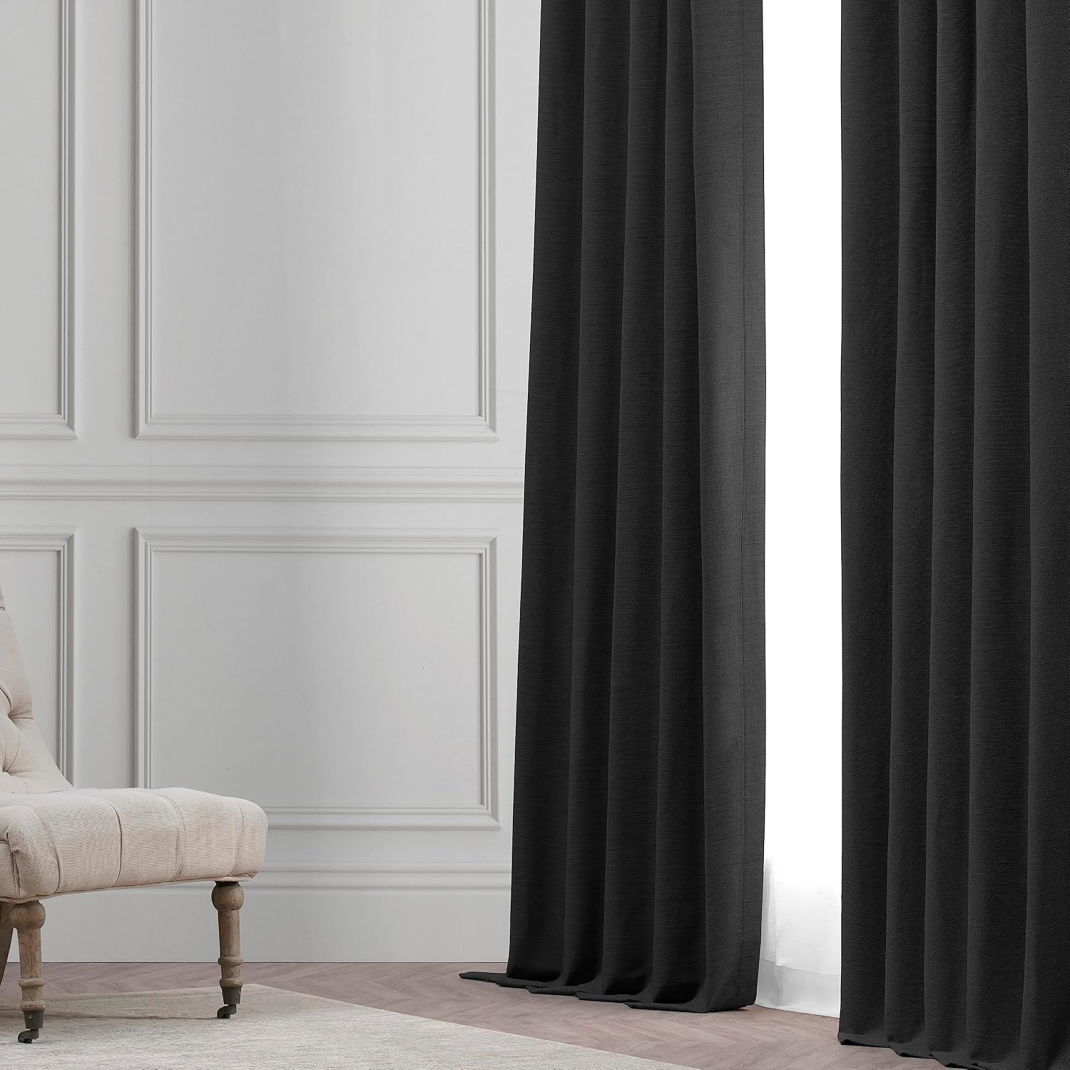 HPD Half Price Drapes Bellino Textured Faux Linen Room Darkening Curtains 96 Inches Long (1 Panel), Curtains for Bedroom & Living Room, 50W x 96L, Smoked Truffle