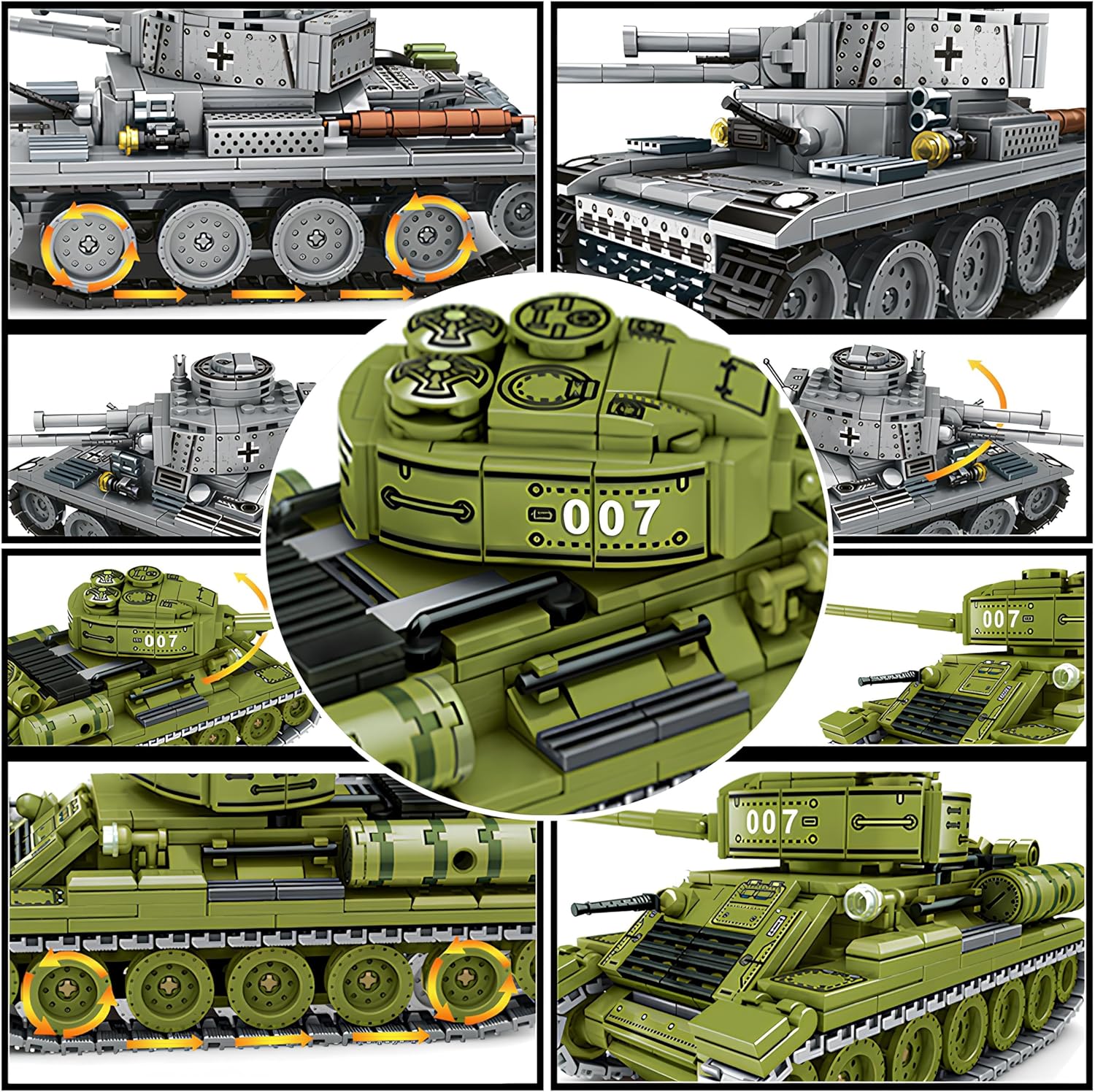 WW2 Tank Building Blocks, 38T and T-34 Army Tank Military Battle Model Kits,Toy Gifts for Boys or Men Collectors(1000+ pcs)