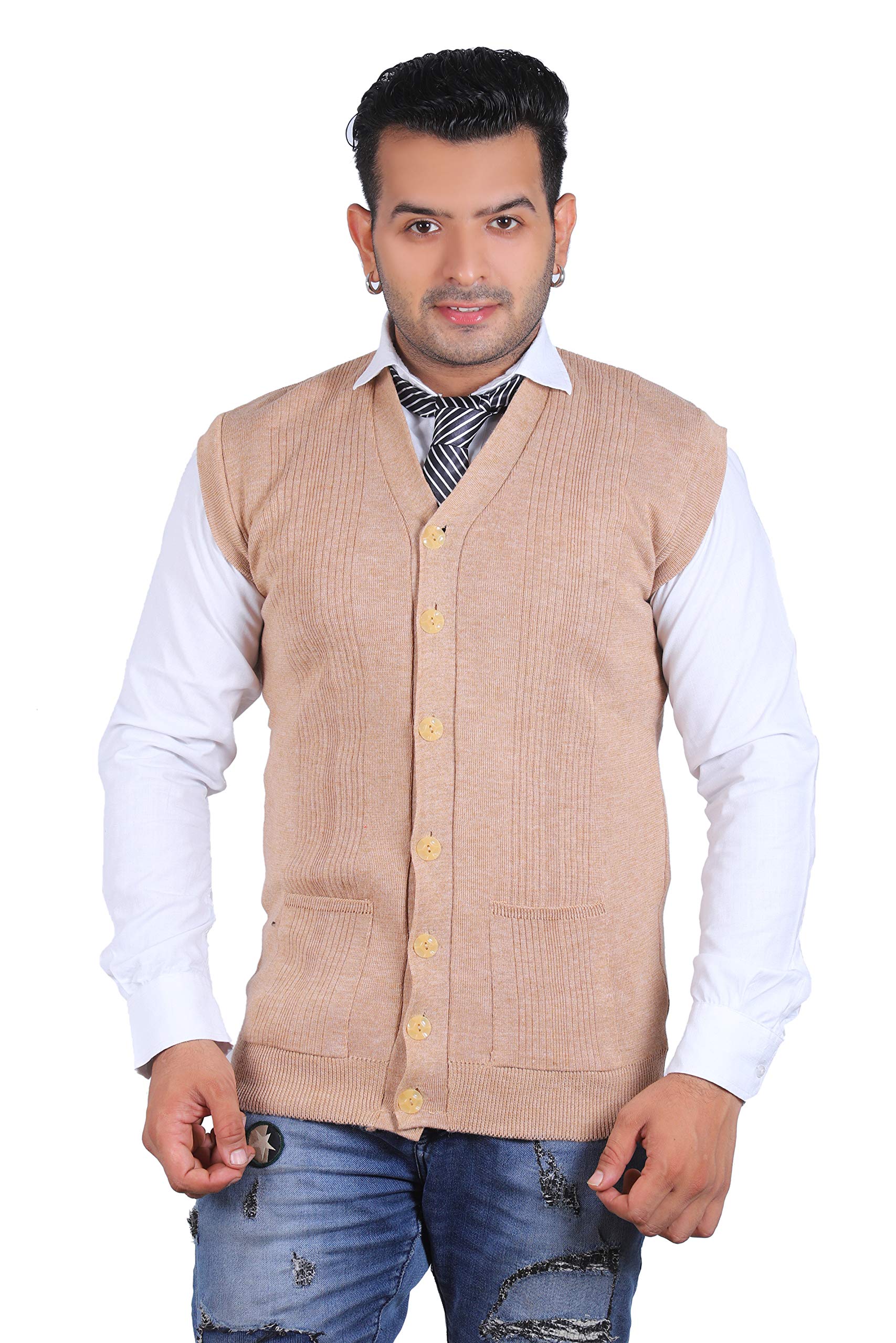Men Cardigan Sweater Sleeveless Cardigan Front Open Fawn Cardigan Jacket