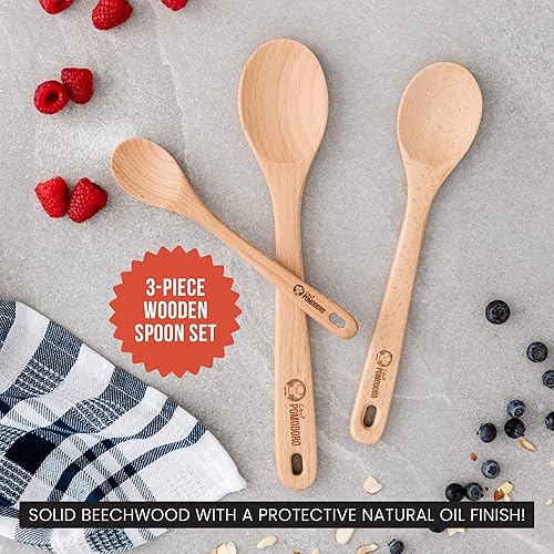 Miniatura 3 de Chef Pomodoro Cucharas de madera para cocinar, juego de 3 piezas, madera de haya maciza, 12 pulgadas, 10.5 pulgadas, 8 pulgadas, cuchara de sopa