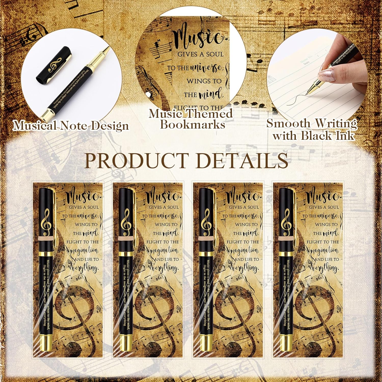 30 Sets Music Party Favors for Students Inspirational Pen with Bookmarks Awards for Choir Students Teacher Music Lover Classroom Musician Studio Club (Business) - Image 3