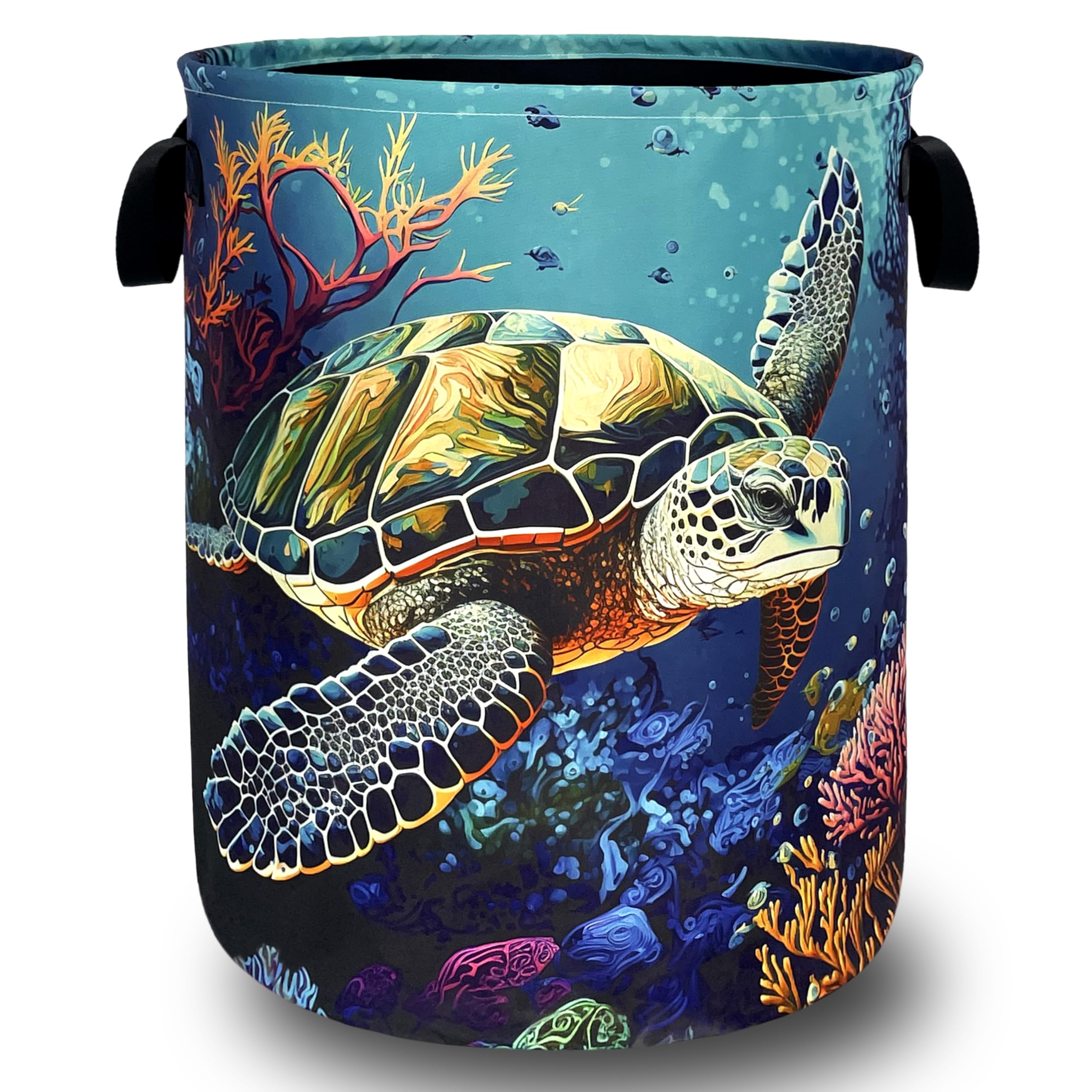 Sea Turtle Laundry Basket Oxford Cloth Foldable Hamper 18.9x16.5 Inch