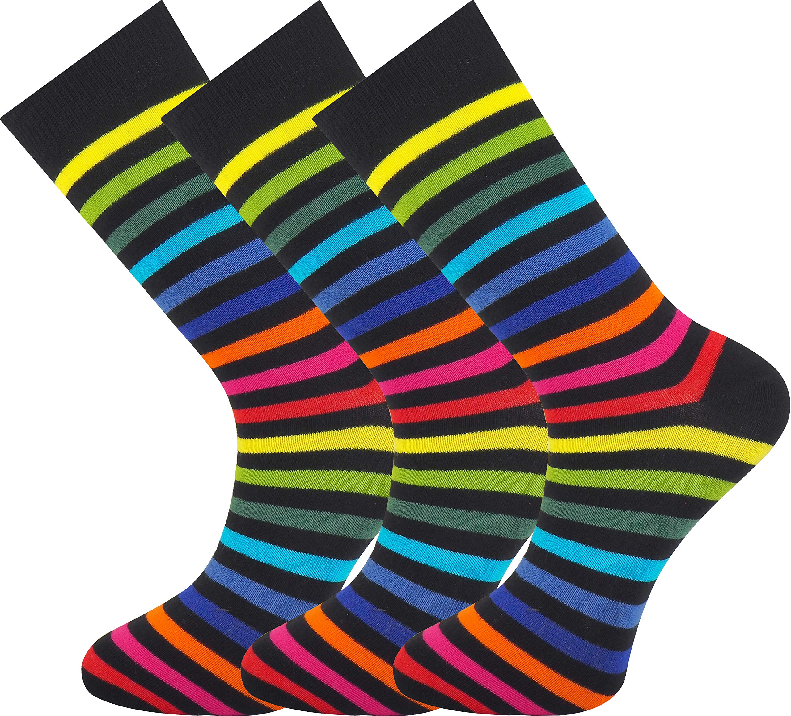 Mysocks Calze unisexin cotone pettinato 3 Paia a righe nere Taglia 37-41
