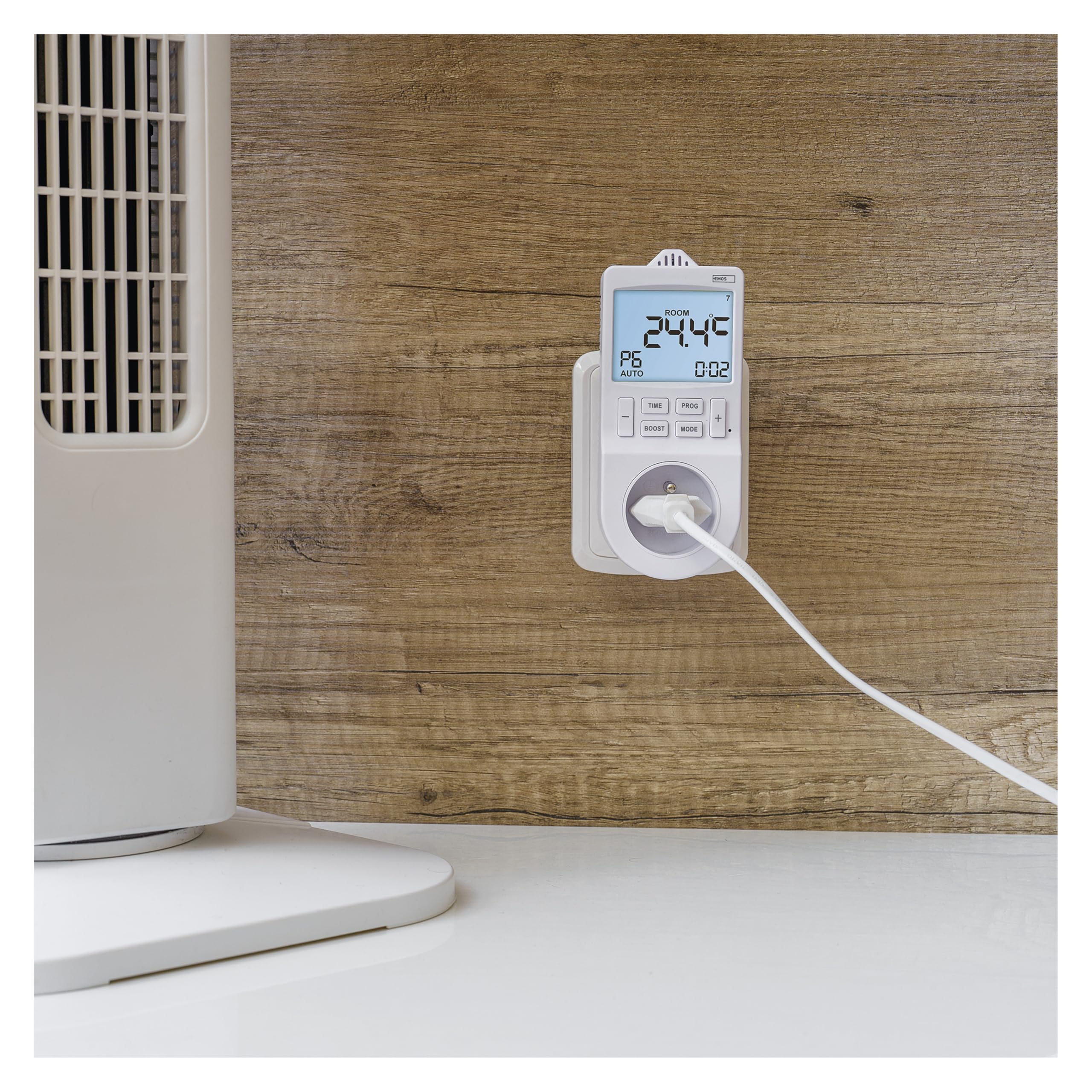 EMOS 2en1 Thermostat de prise et minuterie, régulateur de température ambiante numérique et prise de courant minuterie pour chauffage et refroidissement, radiateur, chauffage infrarouge, aquarium