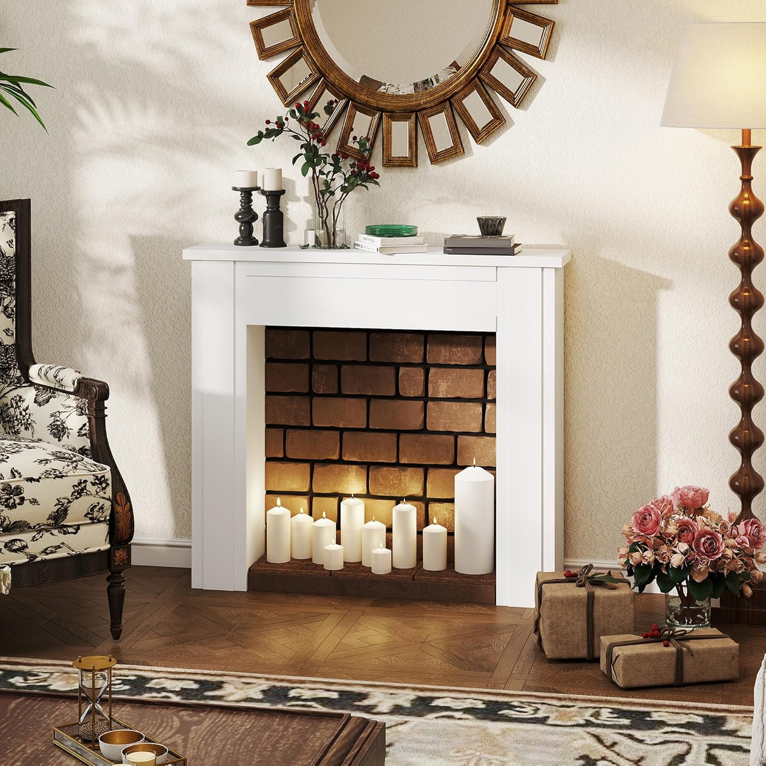 HOMCOM Modern Fireplace Mantel, Freestanding Fireplace Surround with Leg for Electric Fireplaces, 44.7" W x 40" H, White