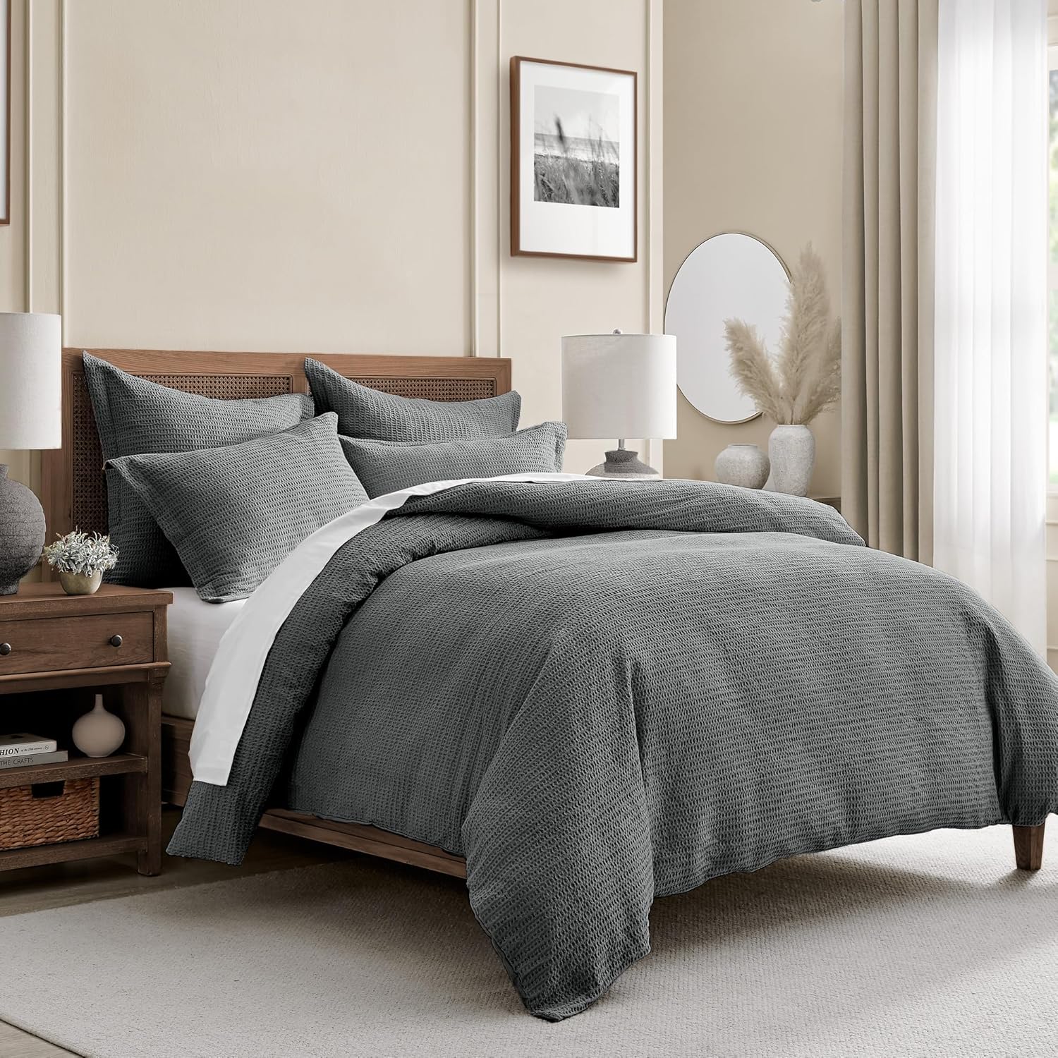 Levtex Home Cloud Waffle Twin/Twin XL Comforter Set (68x88in) with 1 Pillow Sham (26x20in) - Solid Waffle Cotton Texture - Charcoal - 100% Cotton Twin Size Comforter Set - Soft, Pre-Washed