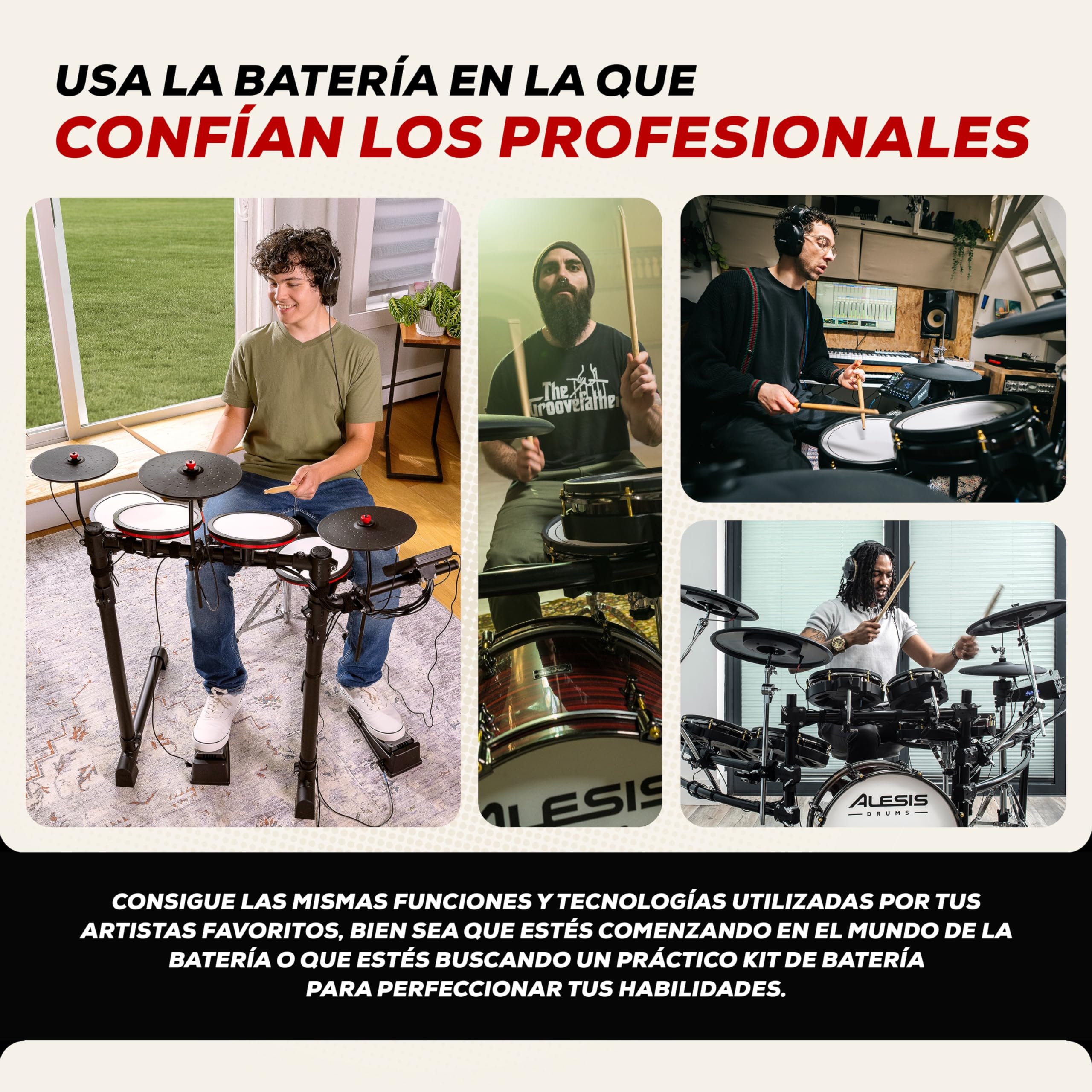 Alesis Turbo Max Batería Electrónica | Compacta, Plegable, Pads de Malla Silenciosos, Toms de 8", Platillos de 8", Bluetooth, Banqueta, Auriculares, Baquetas