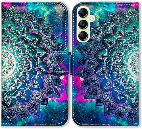 Miniatura 1 de Funda para Galaxy A14 5G, Mandala Flower Space Funda de cuero con tapa para teléfono con ranura para tarjeta Soporte Soporte para Samsung Galaxy A14
