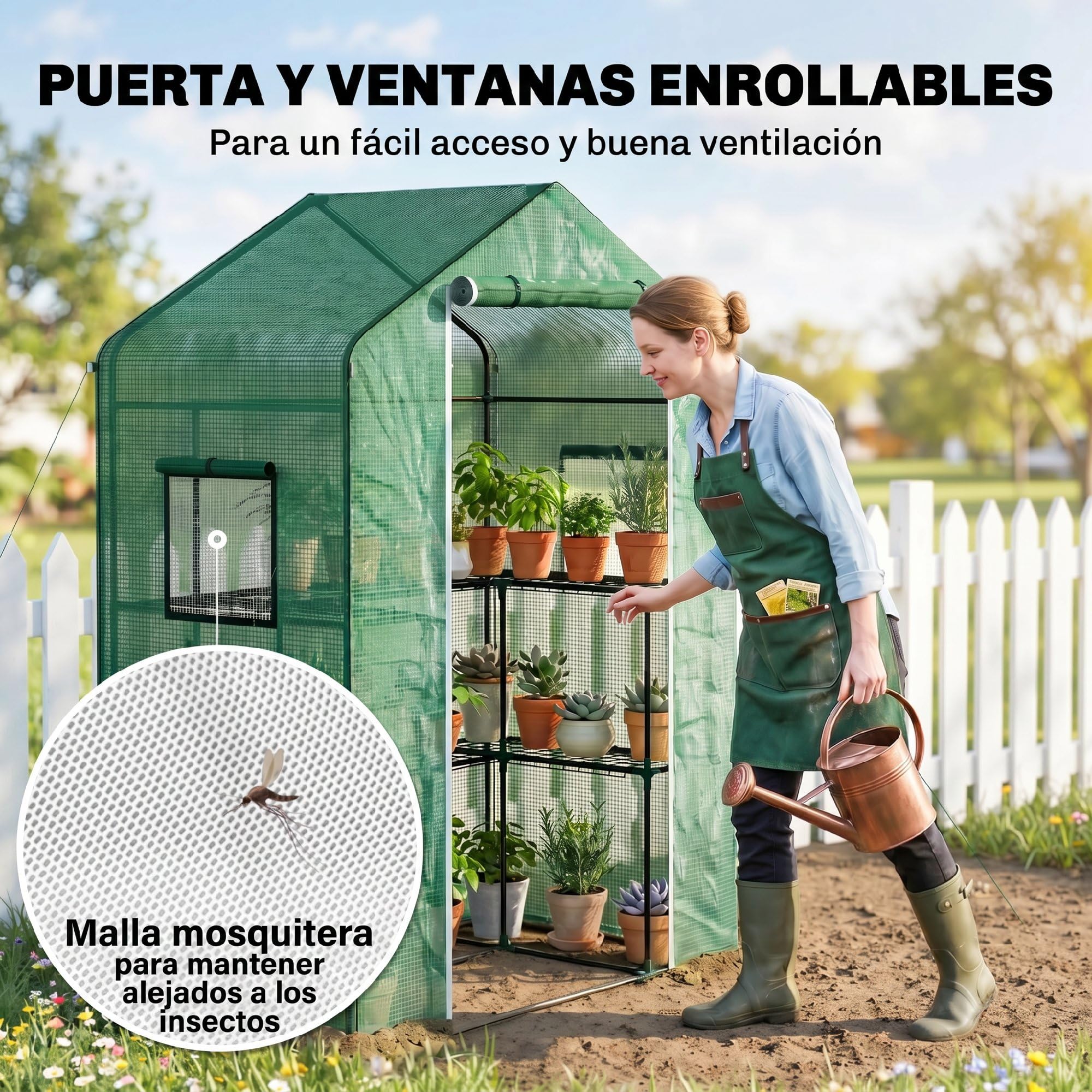 Outsunny Invernadero de Exterior de 3 Niveles Invernadero de Jardín con Puerta Enrollable 2 Ventanas Estantes en Forma de U para Cultivo de Plantas en Terraza Patio 140x73x190 cm Verde