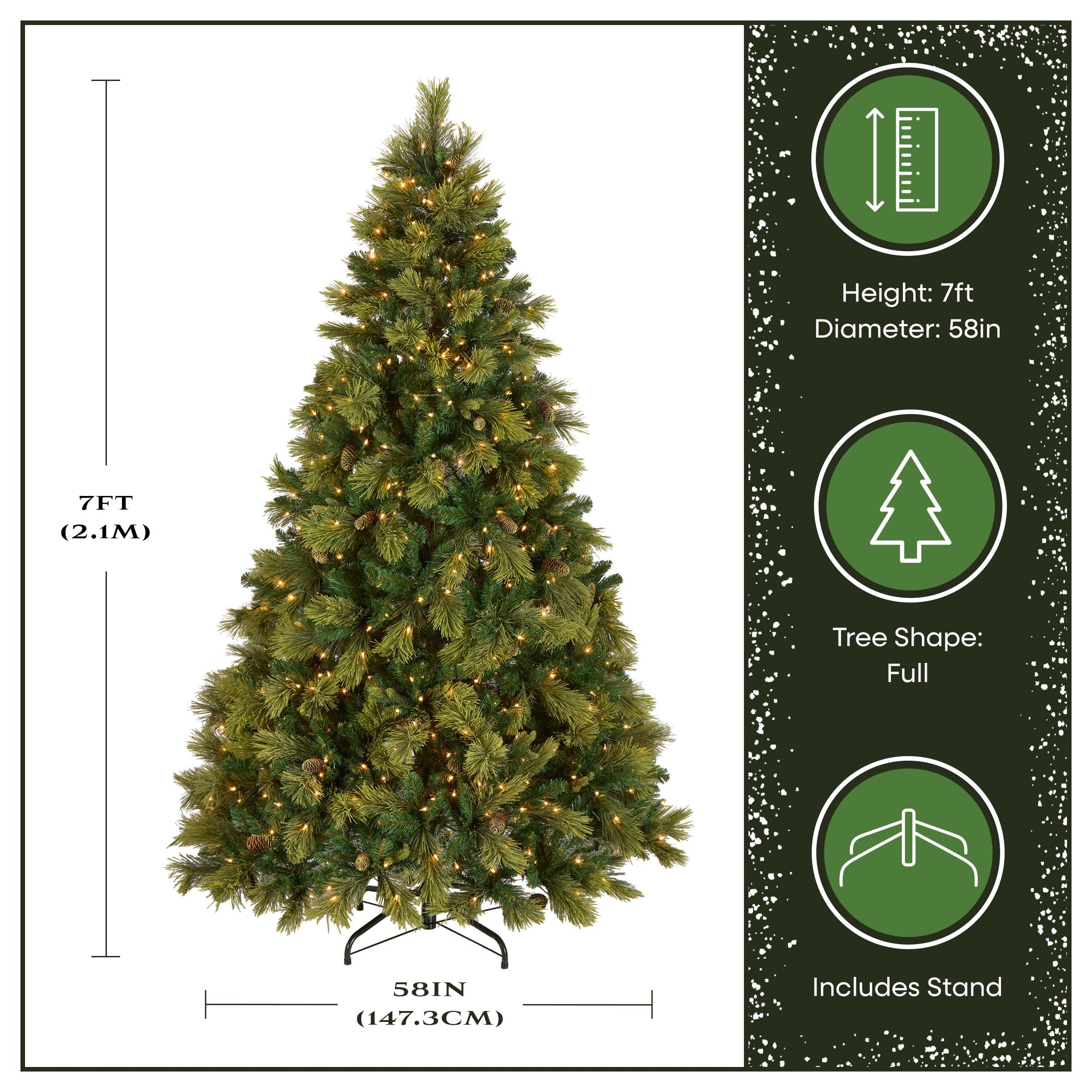 National Arbre 2,1 m. Carolina en pin Clair Arbre avec lumières