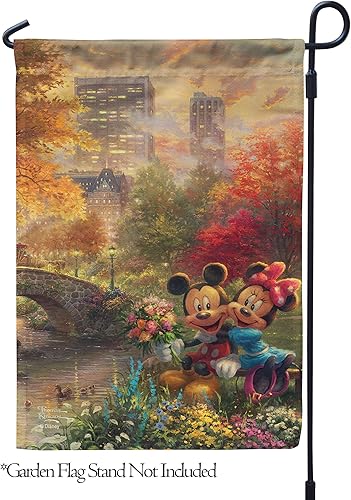 Flagology. Com, Disney, Thomas Kinkade, Mickey Mouse y Minnie Mouse, Mickey Minnie Central Park, bandera de jardín para exteriores, 12.5 x 18