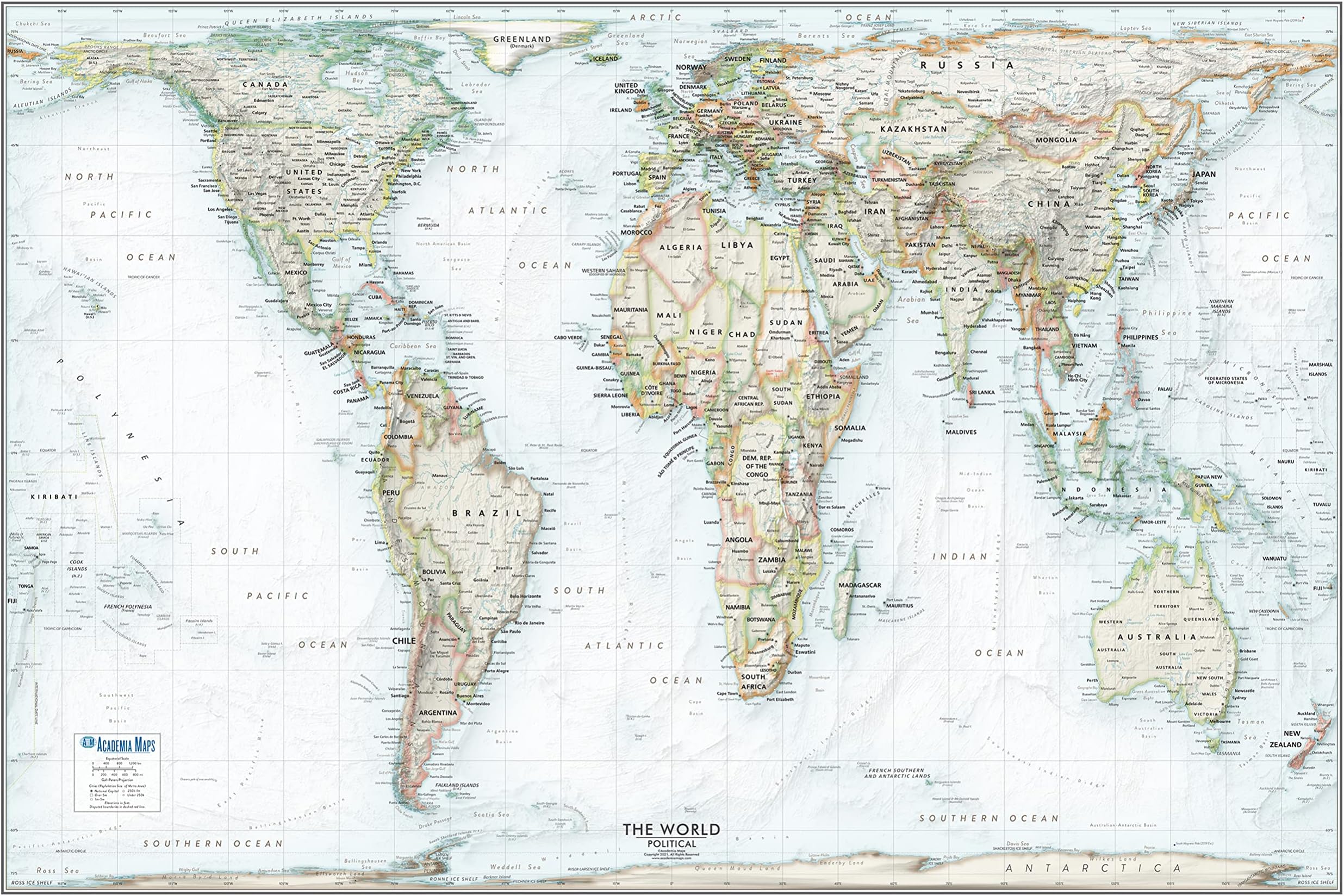 Gall-Orthographic Projection Map | An Accurate World Wall Map | 36x24 Large Detailed World Map | Non-Laminated