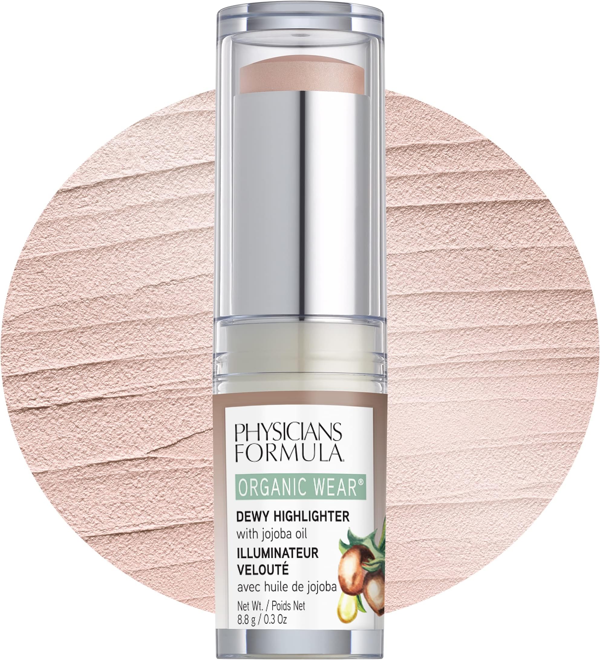 Physicians Formula Organic Wear All Natural Dewy Highlighter Stick Makeup, Stick Cream To Powder, Dew Frost, Dermatologist Tested