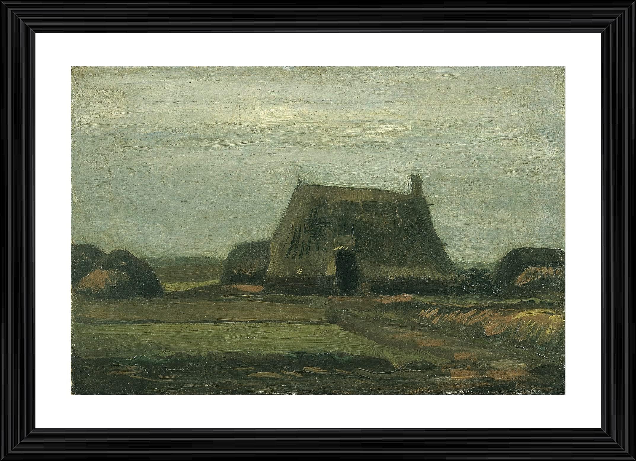 Decoratus� *Farm with Stacks of Peat* (1883)- A Famous Painting by Van Gogh, Wall D�cor Frame. Matt Satin Print with MDF & 2"PS Black Frame. Size 18"x24".