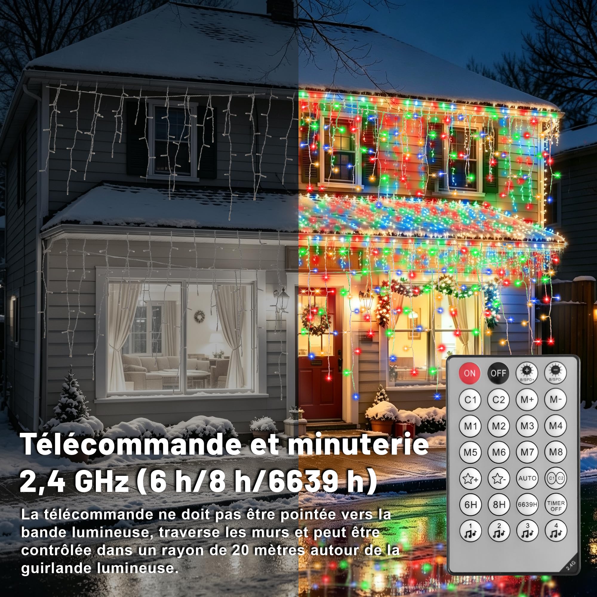 SHUNLEE Guirlande Stalactite Exterieur/Intérieur avec APP (Rgb/Chaud, 10M)