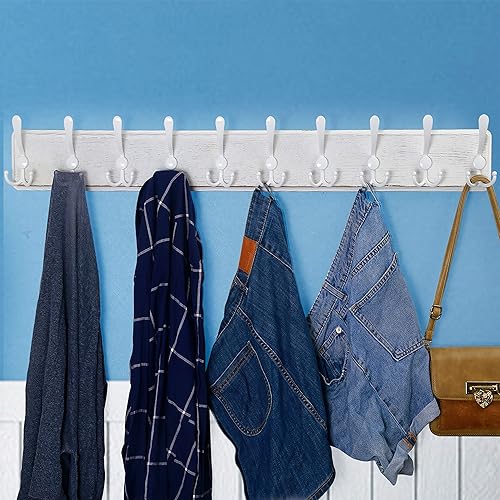 Miniatura 59 de WEBI Perchero de pared, 38 9/16" de largo, 10 ganchos, ganchos grandes para colgar abrigos montados en la pared, perchero de pared, riel de ganchos