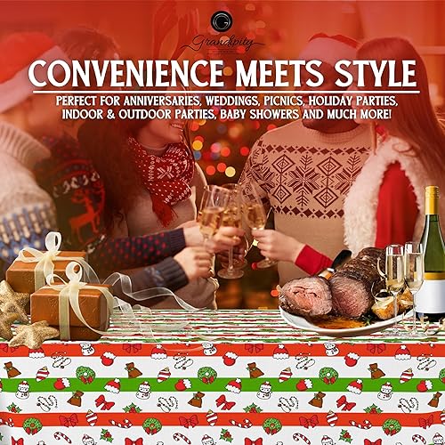 Miniatura 4 de Grandipity Paquete de 12 manteles de plástico desechables de alta calidad para Navidad, 54 x 108 pulgadas, manteles rectangulares para mesa navideña