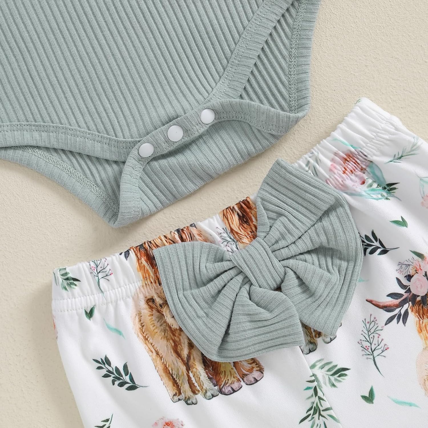 MERSARIPHY Western Baby Girl Clothes Newborn Rib Knit Ruffle Romper Bodysuit Bell-Bottom Pant Set Infant Fall Winter Outfits - Image 7