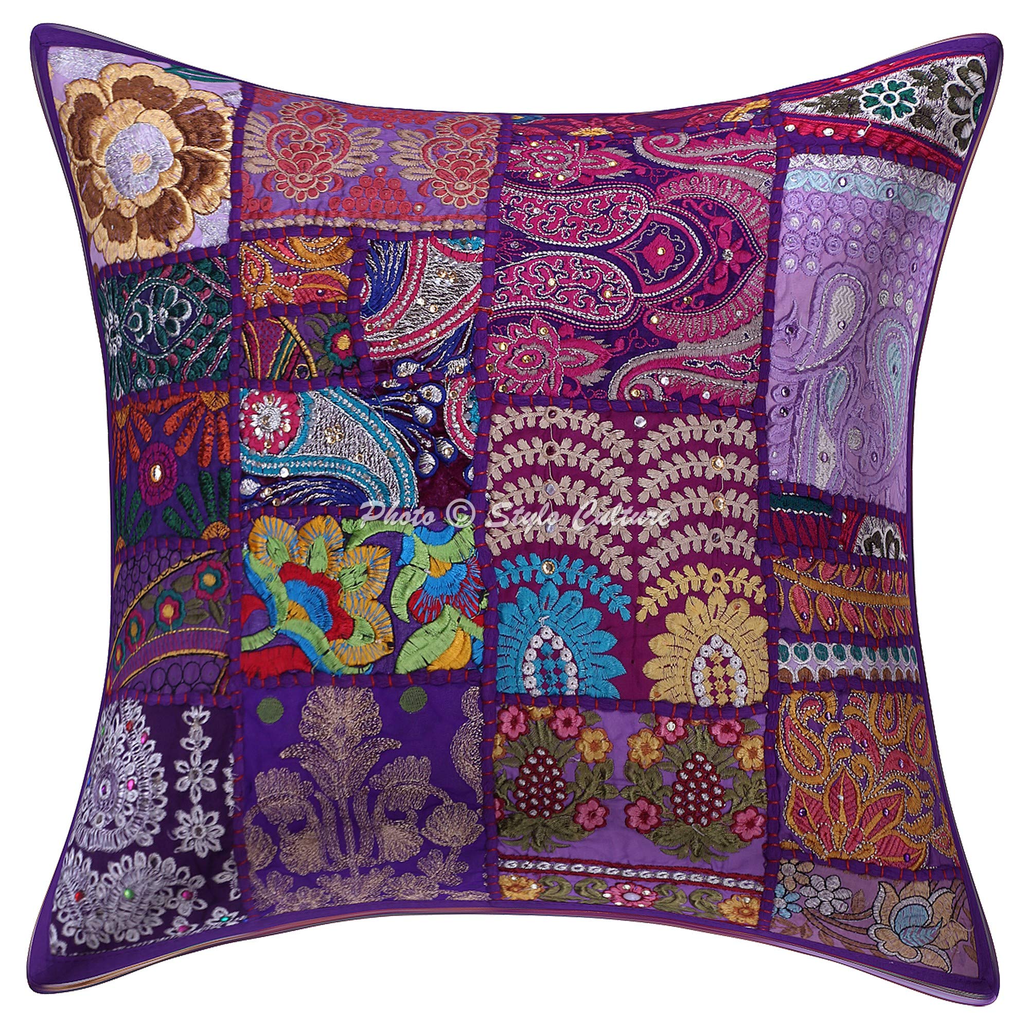 Indische Dekorativ Baumwolle Couch Kissenbezüge 45x45 cm Lila Dekokissen Vintage Patchwork Schlafzimmer Sofa Kissen Bezüge Abstrakt Quadrat Umschlagverschluss 18x18 Kissenhullen - 5 Stk.