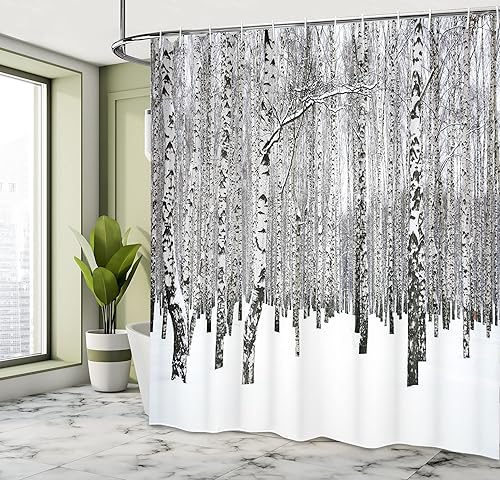 Miniatura 61 de Ambesonne Cortina de ducha de Navidad, estilo retro, palabras de deseos de Navidad con forma de árbol con adornos, juego de decoración de baño de