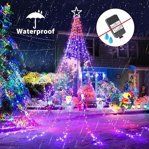 Miniatura 6 de Joomer Luces de estrella para árbol de Navidad, 16.4 pies de altura, 348 LED RGB que cambian de color, luces de cascada con temporizador remoto,