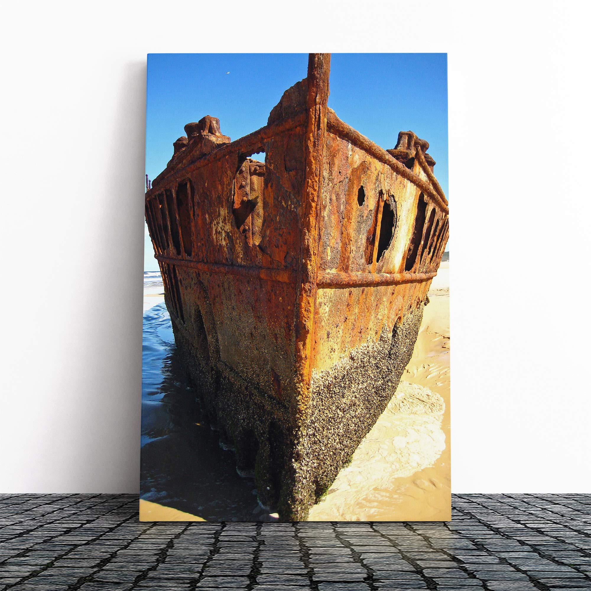Ship Wreck on Beach (5) Canvas Print | Gallery Wrapped 30mm Frame Wall Art | 24x16 inches | Ready to Hang | Modern Seascape Picture | Living Room Bedroom Lounge Office