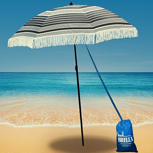 Sombrilla de playa para arena La mejor sombrilla de playa resistente al viento con ancla de arena, sombrilla deportiva portátil, flecos, bolsa de