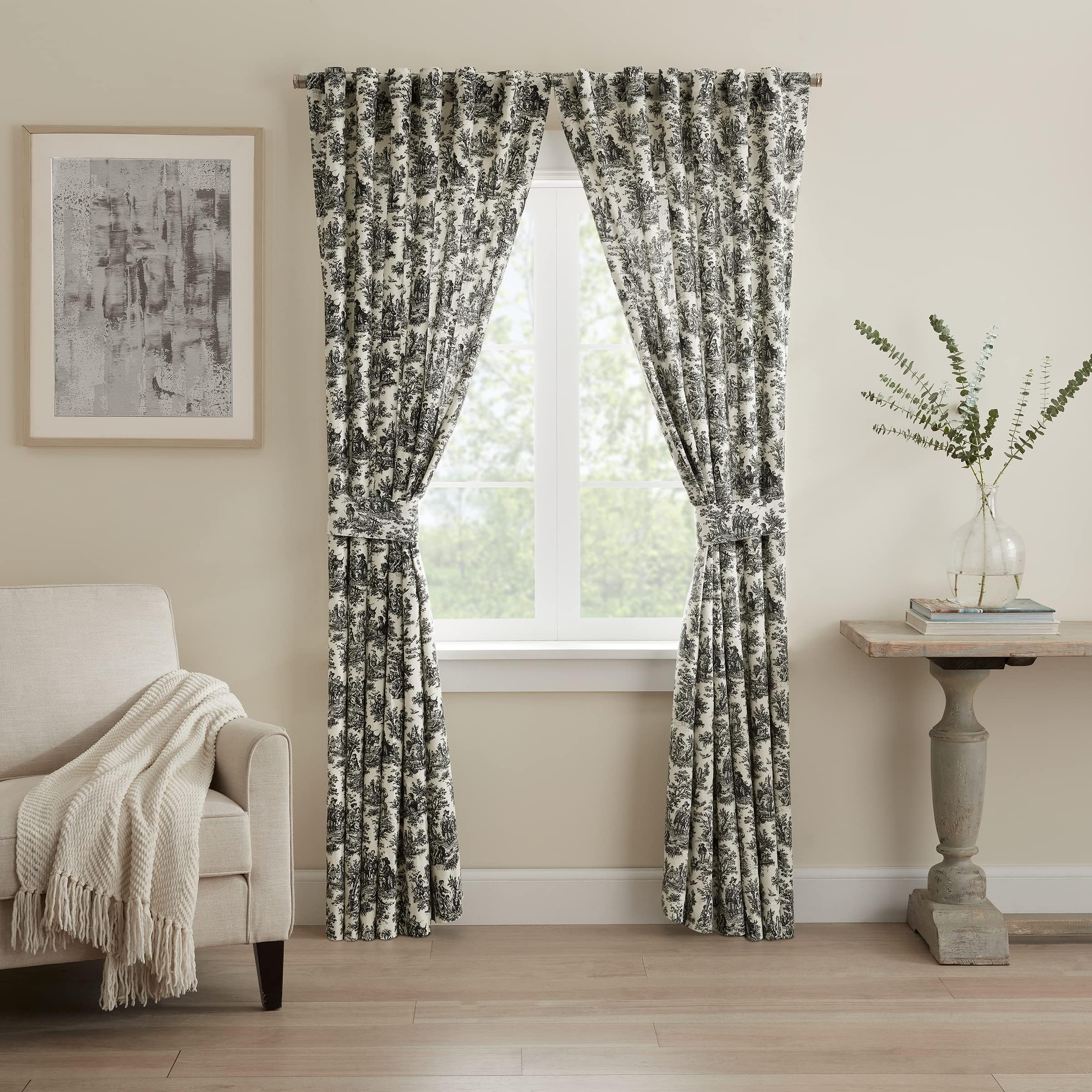WaverlyCharmed Life Classic French Country Rod Pocket Back Tabs Curtains for Windows in Bedroom, Kitchen, or Living Room, Single Panel, 52" x 63", Onyx