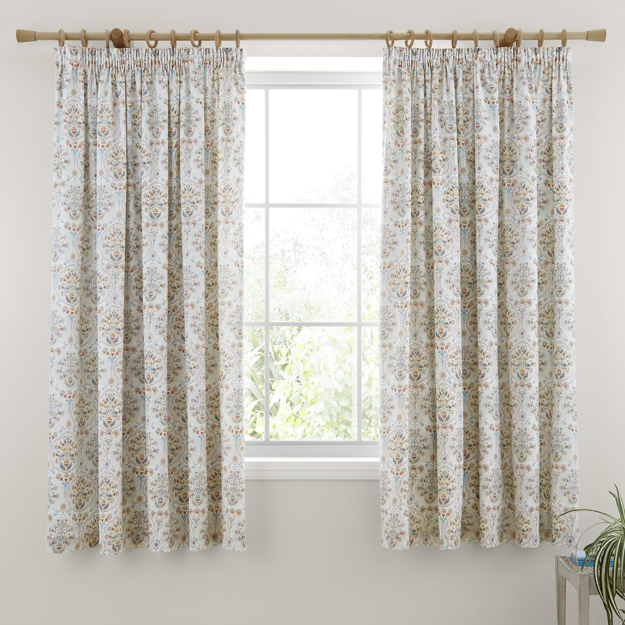 Dreams & Drapes Edena Decorative Floral Lined Pencil Pleat Curtains – Pair of Fully Lined Traditional Printed Drapes, 66" Width x 72" Drop (168 x 183cm), Elegant Botanical Design any Room