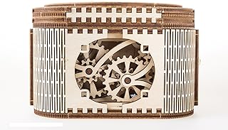 UGEARS Treasure Box w/Key (Secret Hidden Puzzle) 3D Wooden Puzzles for Adults - Wooden Model Kits for Adults Mechanical Models Difficult Puzzle Box Wooden Safe Brain Teaser, Hobby Set