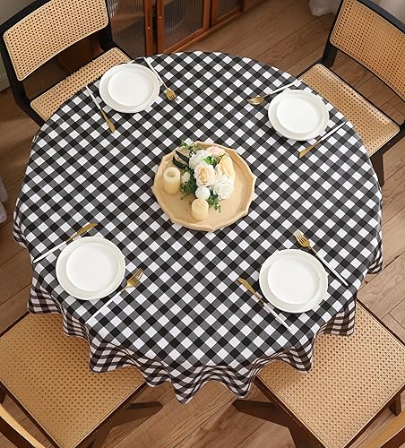 Miniatura 2 de Mantel redondo de vinilo con reverso de franela, mantel de PVC impermeable a prueba de aceite, resistente a las manchas, mantel lavable para mesa