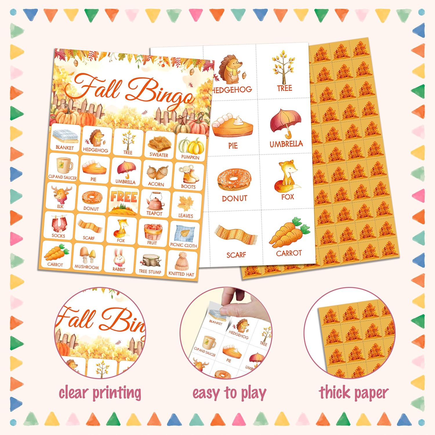 Fall Bingo Game, Autumn Thanksgiving Party Bingo Cards for Adults, Fall Harvest Party Decorations Supplies, Autumn Themed Birthday Favors for 24 Players, 08