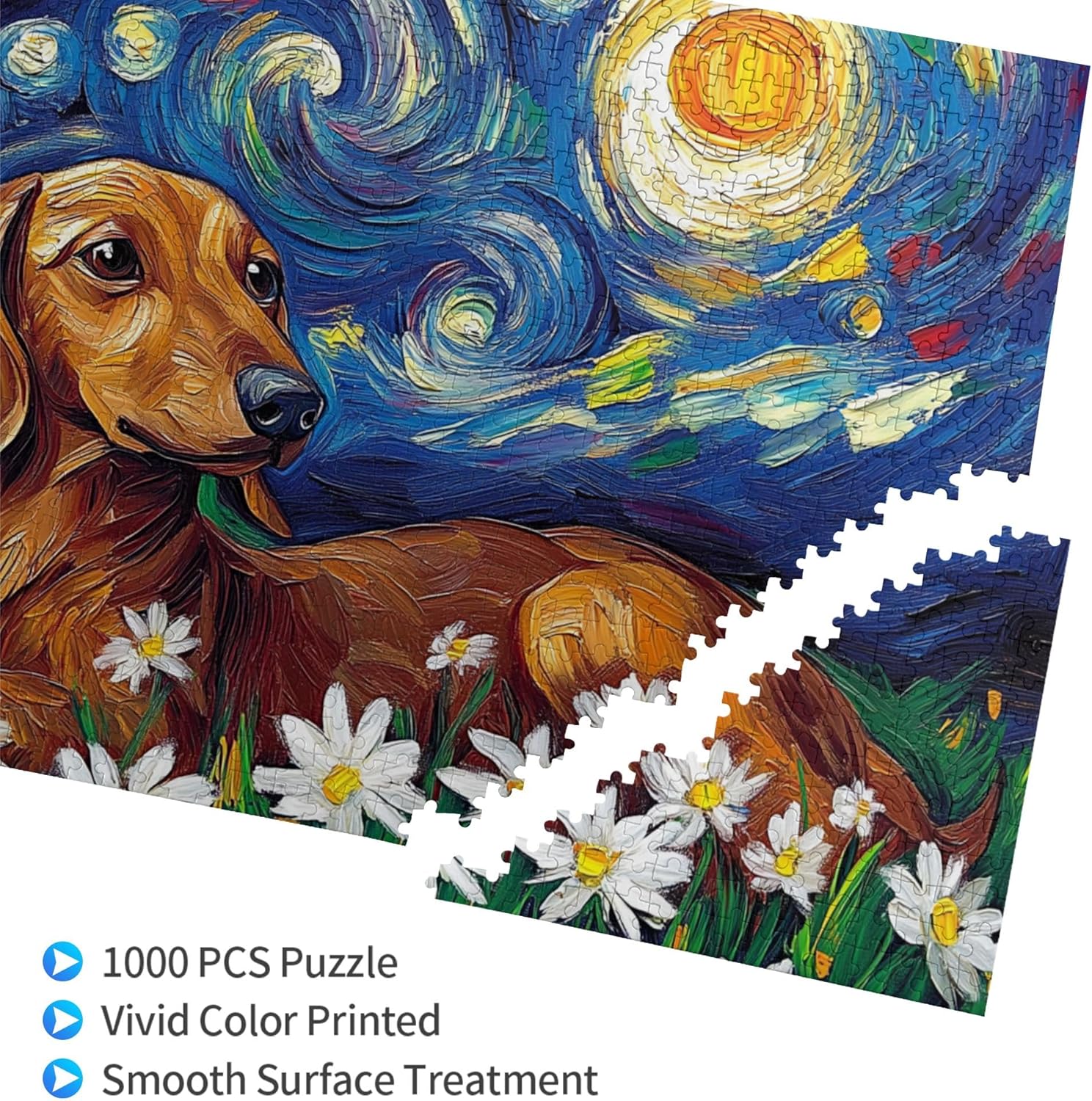 Puzzle 1000 Pieces, Dachshunds Under The Bright Stars, Colorful Wooden Puzzles, Suitable for Puzzle Lovers to Relax and Display, Relieve Stress, The First Choice
