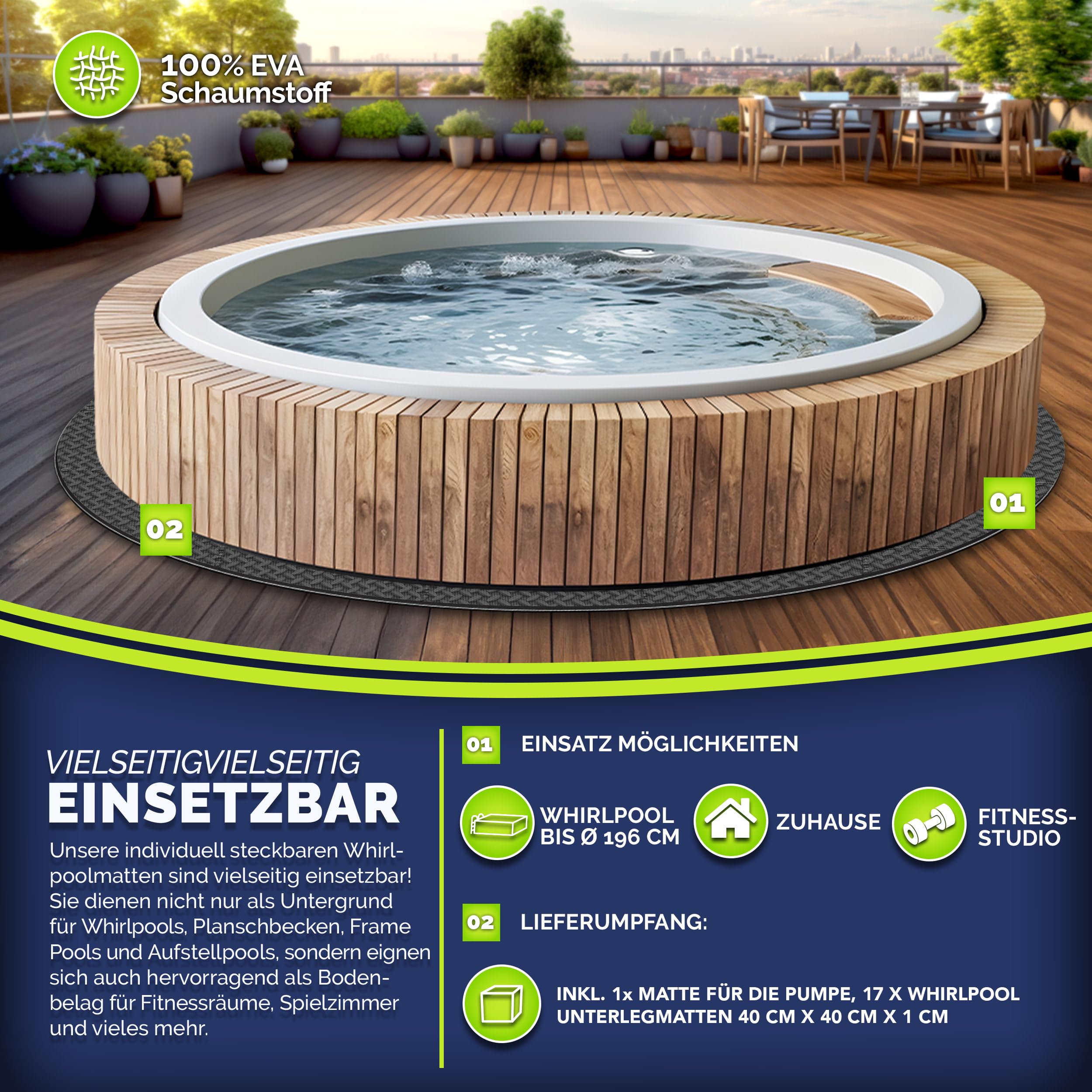 tillvex® Whirlpool Unterlage rund 196cm | Bodenmatte Poolunterlage Matte für Outdoor Whirlpools | Thermo Bodenschutzmatte Pool Untergrund | Bodenschutz Bodenplatte schützt & isoliert (Schwarz)