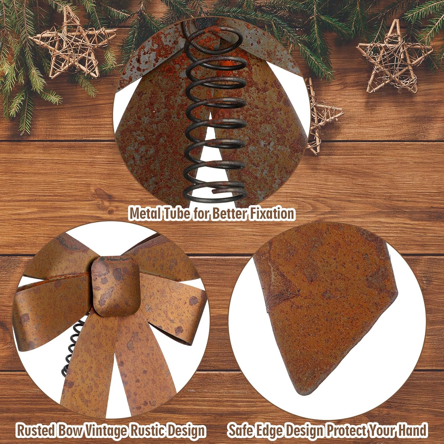 Sumind 10 Inch Rustic Christmas Metal Bow Tree Topper Gold Rusty Bow Ornaments Farmhouse Christmas Tree Topper Vintage Metal Xmas Bows for Home Indoor Outdoor Party Decorations Party