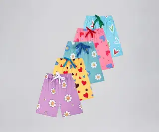 T2F Girls Cotton Printed Shorts (Pack of 5)