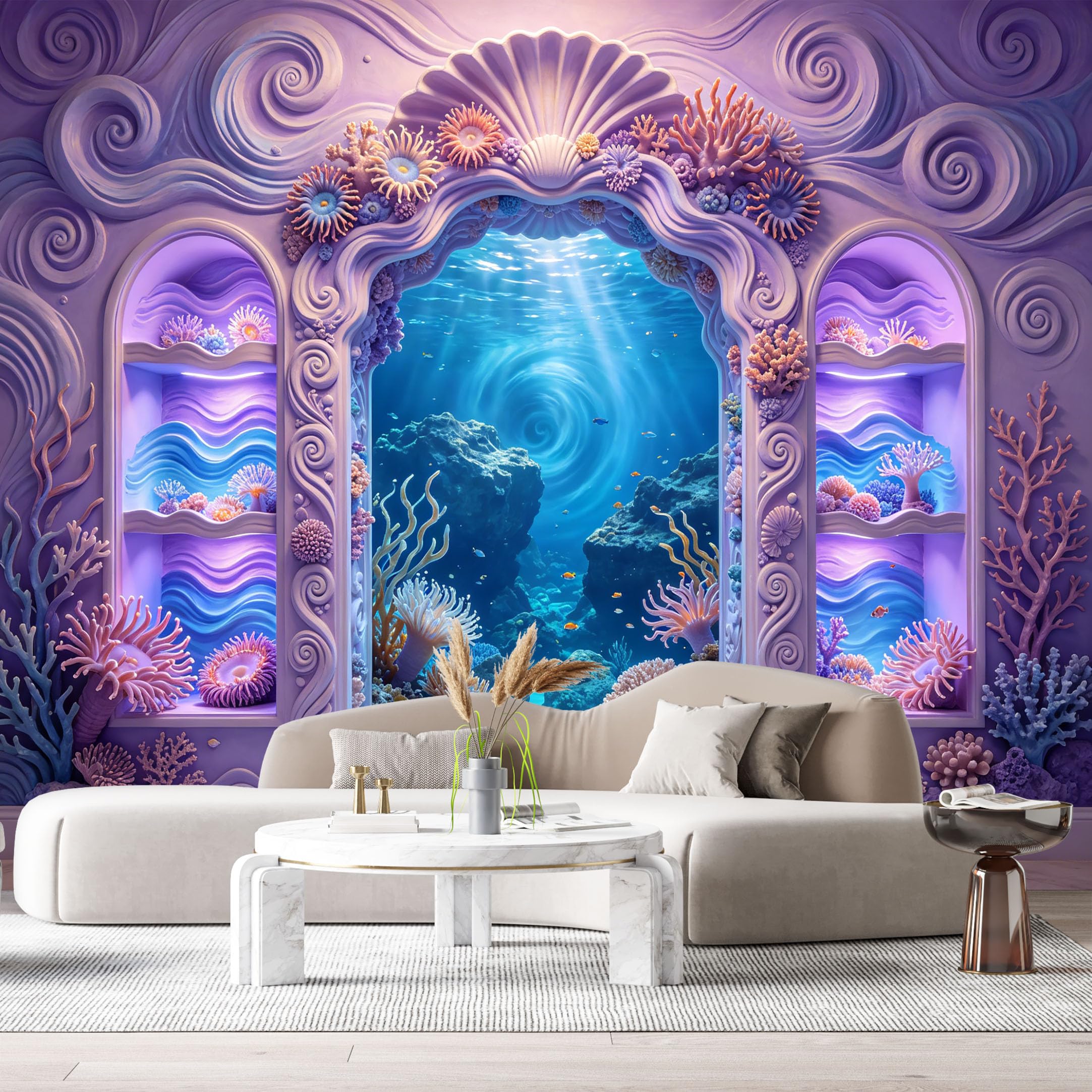 Custom Size Wall Murals Coastal Ocean Wave Sunset Beach 3D Trompe L'Oeil SelfAdhesiveWall Fabric Removable Wallpaper Wall Decor for Living Room Bedroom Bathroom