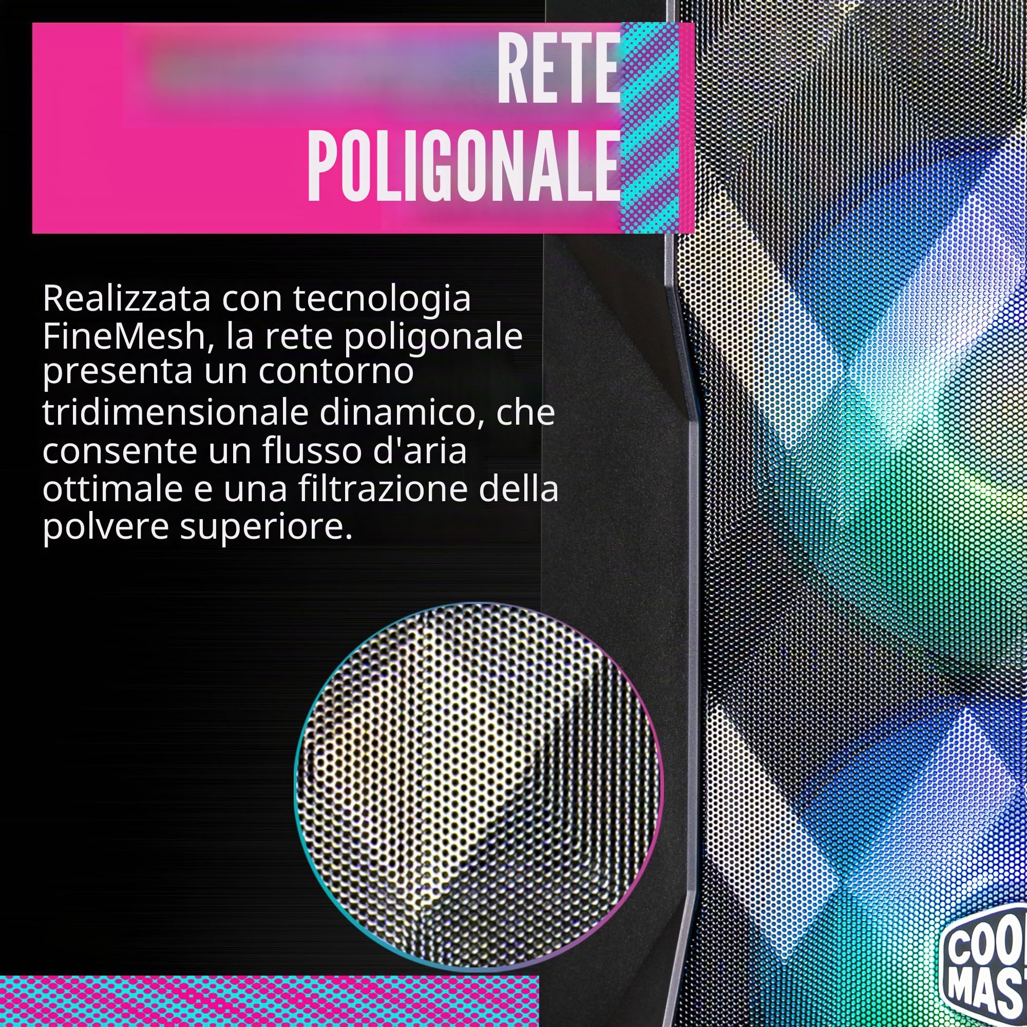 Cooler Master TD300 Case PC Mesh - Mini-Tower,Elevato Flusso d'Aria, 2 x 120mm Ventole ARGB,Supporto MB Micro-ATX e Mini-ITX,Pannello Laterale in Vetro Temperato,Coperchio Rimovibile,Hub ARGB/PWM