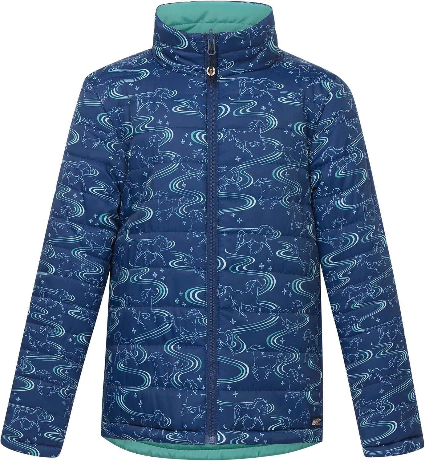 Kerrits Kids Ride The Wind Reversible Quilted Equestrian Jacket – Warm Kids Horse Riding Coat for Winter, Fun Horse Print