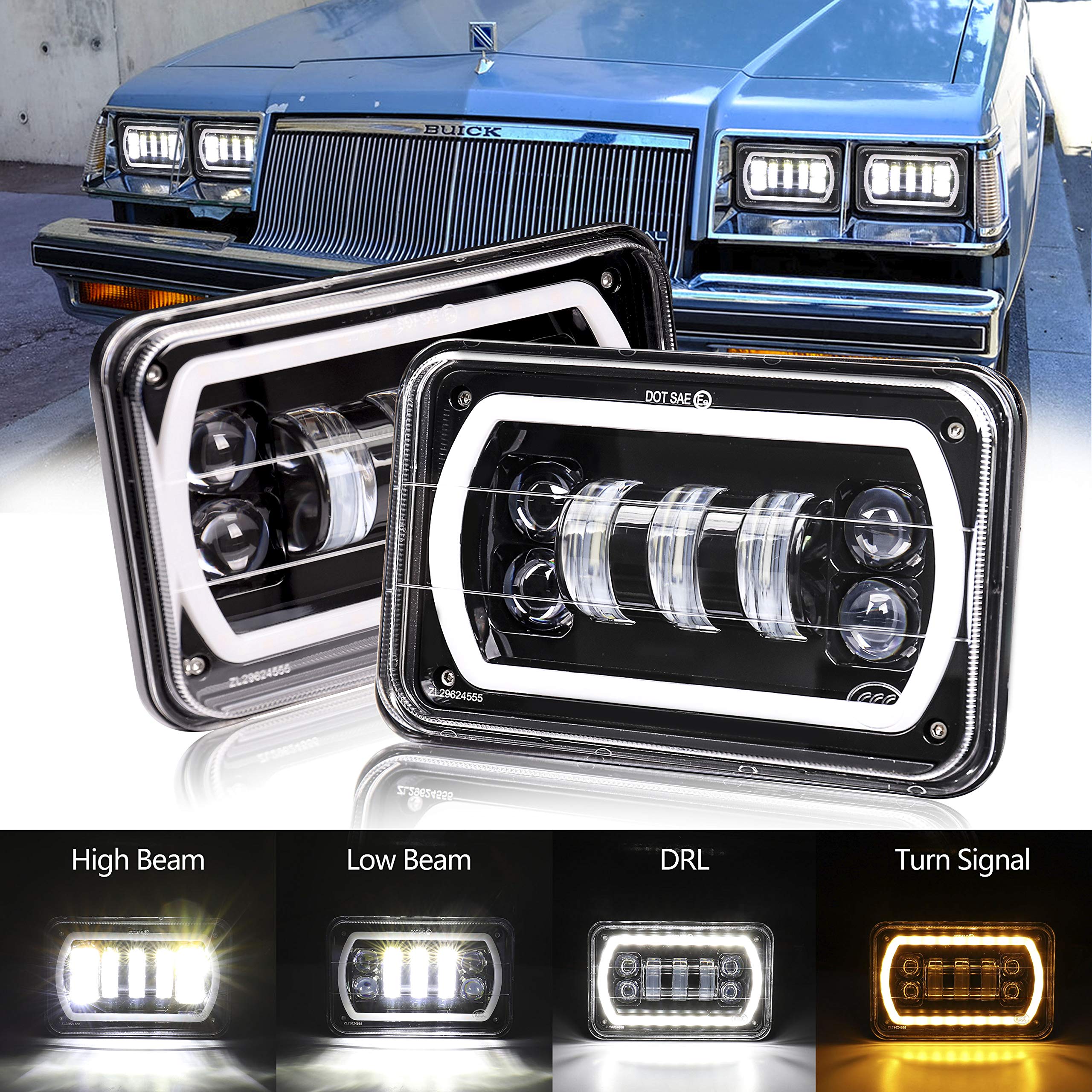 XKYO 4X6 LED Headlights LED Sealed Beam Headlights Rectangular Headlights Replacement H4651 H4652 H4