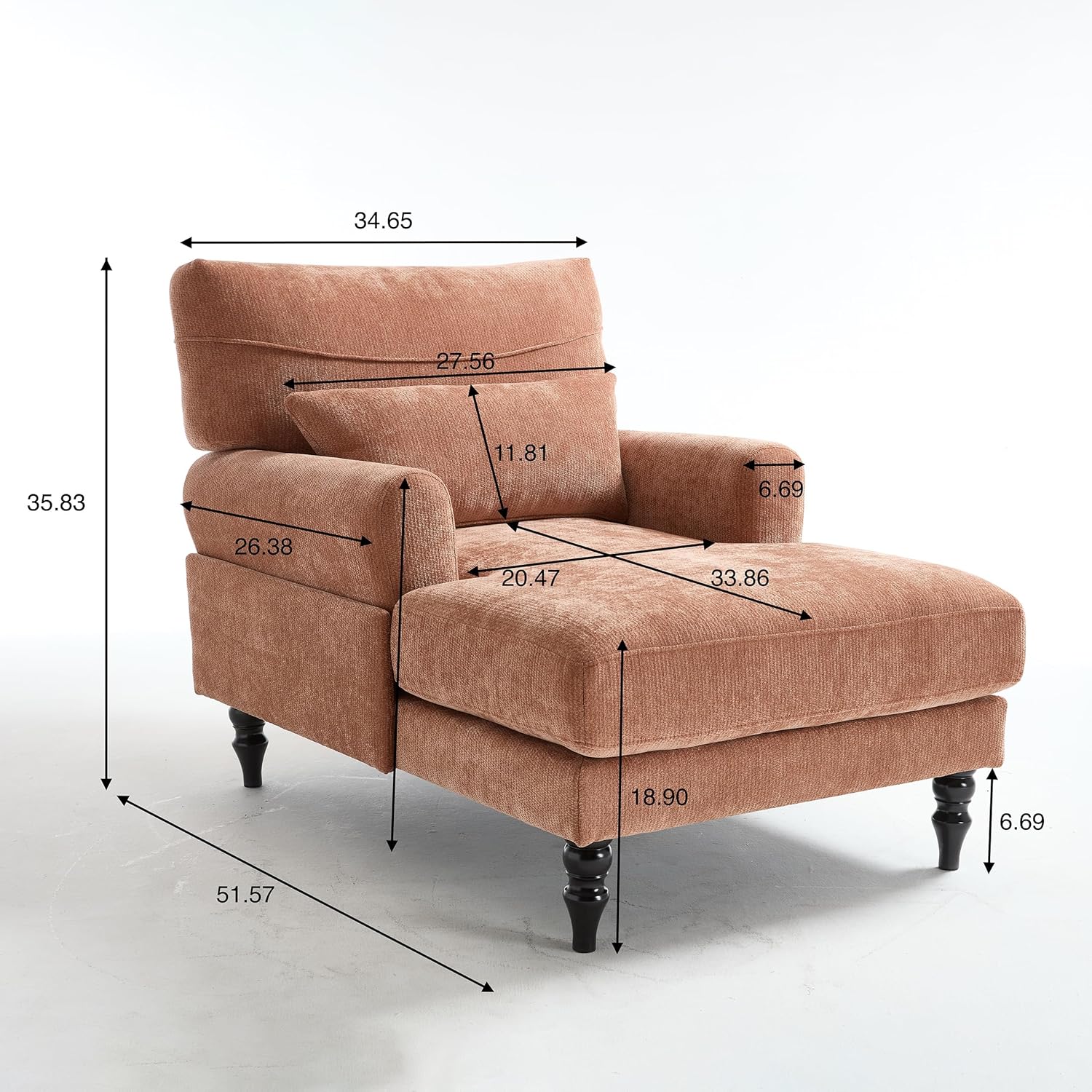 KEIKI Chaise Lounge Chair Indoor, Modern Leisure Sleeper Sofa Chair w/Deep Cushion, Accent Upholstered Reading Side Armchair, Recliner Arm Chairs for Living Room & Bedroom, Easy Assembly, Orange
