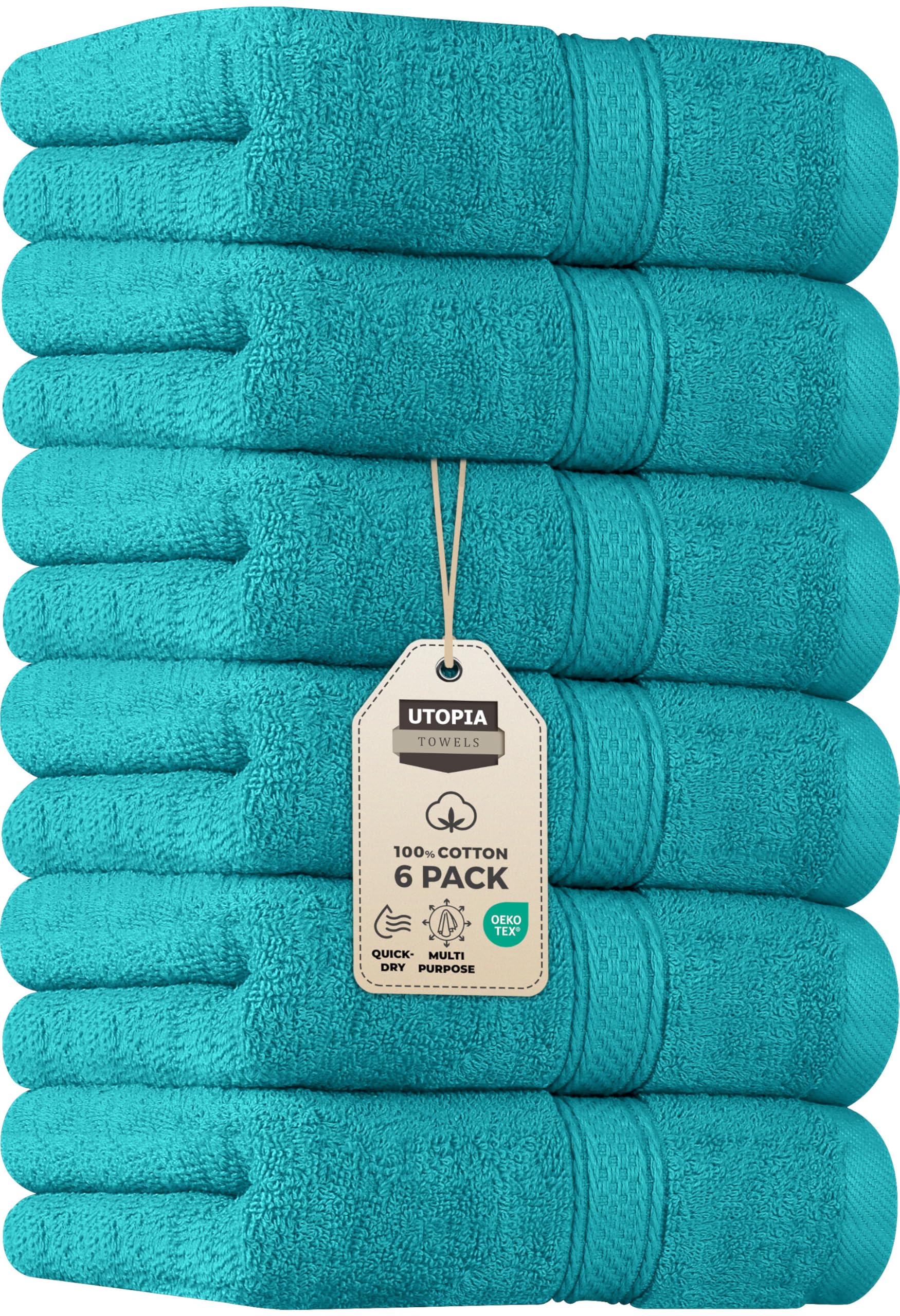 Utopia Towels 6 Pack Premium Hand Towels Set, 16 by 28 inches, 100% Ring Spun Cotton, Ultra Soft and Highly Absorbent 600GSM Towels for Bathroom, Gym, Shower, Hotel, and Spa, Turquoise
