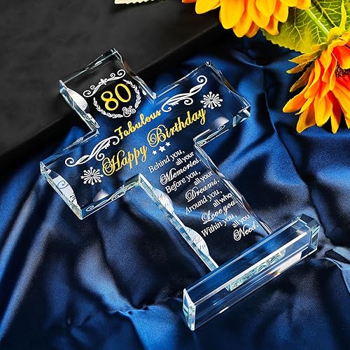 Miniatura 4 de Regalos religiosos de 80 cumpleaños para mujeres, hombres, amigos, abuela y mamá, soporte de cristal grabado con cruz de 80 años de bendición de