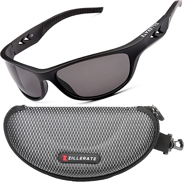 ZILLERATE Polarised Sports Sunglasses for Men & Women, Driving Cycling Golf Fishing Running Sailing Skiing, UV400 Protection, Wrap Around Lightweight Durable TR90 Frame, Accessories With Hard Case